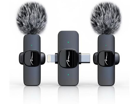 MEDIA TECH brezžični lavalier mikrofonski sistem MICRO-MIC DUO MT416, USB-C in Lightning, 2 mikrofona, 2,4 GHz
