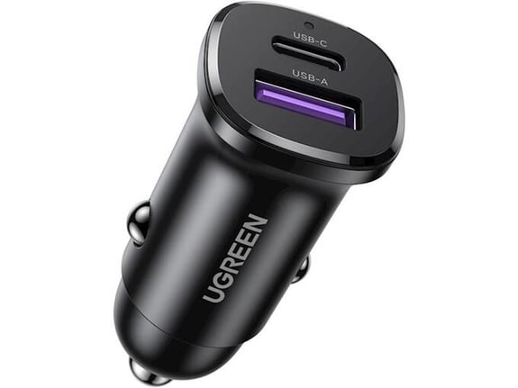 UGREEN avtomobilski polnilec EC305, 30 W, PD, QC, 1x USB-C, 1x USB-A