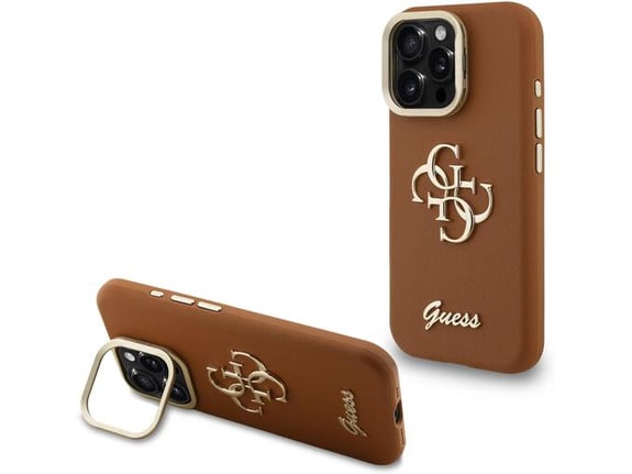 GUESS ovitek za usnjen Cam Stand iPhone 15 Pro, rjav
