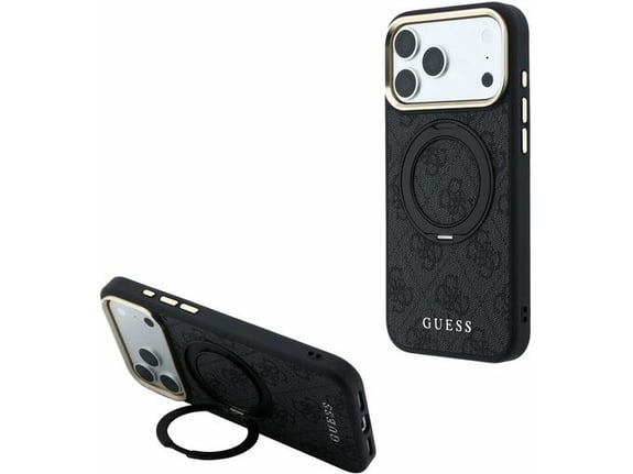GUESS ovitek za usnjen PU 4G Ring Stand MagSafe iPhone 18 Pro Max/iPhone 17 Pro Max, črn