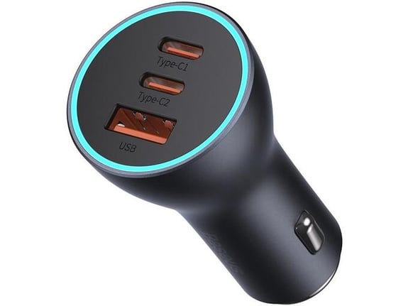 BASEUS avtopolnilec Golden Contactor Pro CGJP010013 adapter 1 x USB-A in 2x Type C PD 65W 3,0 QC - siv