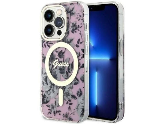 GUESS ovitek Flowers za iPhone 14 Pro, roza, GUHMP14LHCFWSP
