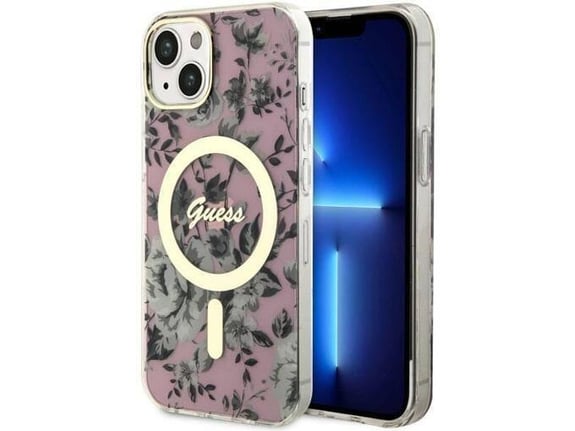 GUESS ovitek Flowers za iPhone 13 6.1, roza, GUHMP13MHCFWSP