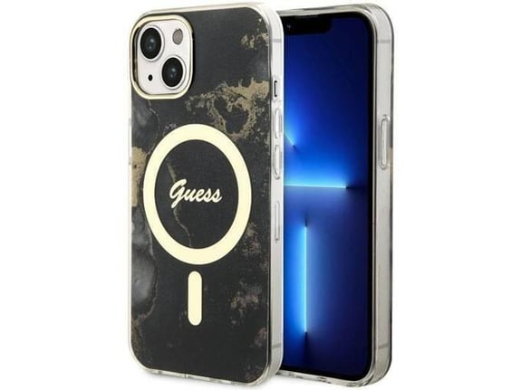 GUESS ovitek Marmor z MagSafe za iPhone 14, črna, GUHMP14SHTMRSK