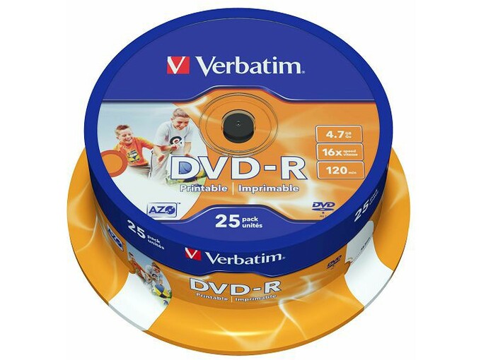 VERBATIM medij DVD-R 16X WIDE PRINTABLE SURFACE 25PK 43538 DVD-R AZO 4.7GB
