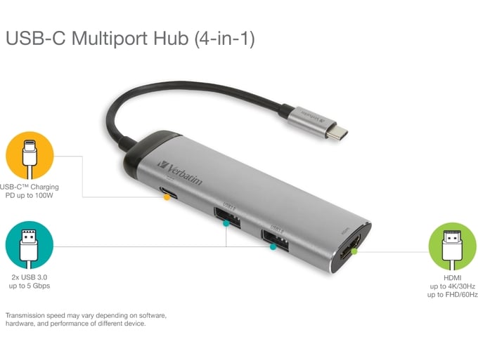 VERBATIM Multiport Hub USB-C/2xUSB3.0/HDMI (4K) 049140 USB-C