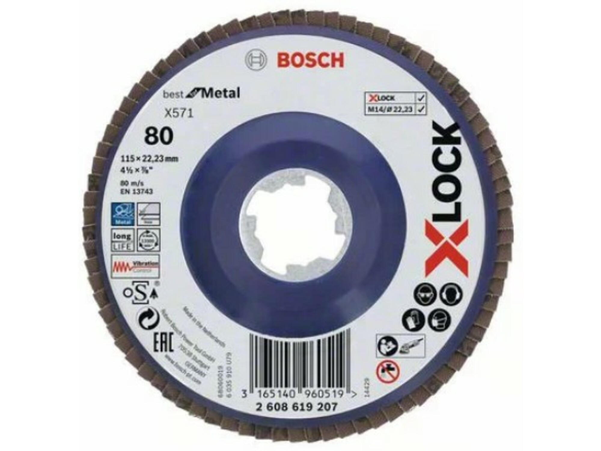 BOSCH PROFESSIONAL X-LOCK ravna lamelna brusilna plošča Best for Metal 115mm G80 2608619207
