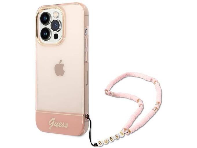 GUESS Guhcp14lhgcohp za iphone 14 pro - roza silikonski ovitek s perla zapestnico