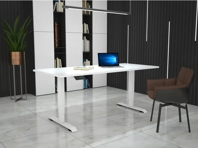 MS VISCOM dvižna miza s ploščo v dekorju egger premium bela - 1800 x 800 mm, belo podnožje