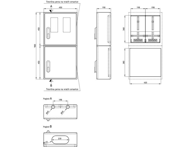 PREBILPLAST priključno merilna podometna omarica z dvema oknoma PMO-3K KPL 3831105203761