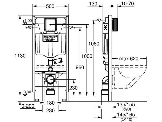 GROHE montažni element za WC Rapid SL 113 cm z odvodom zunanjih vonjav 39002000