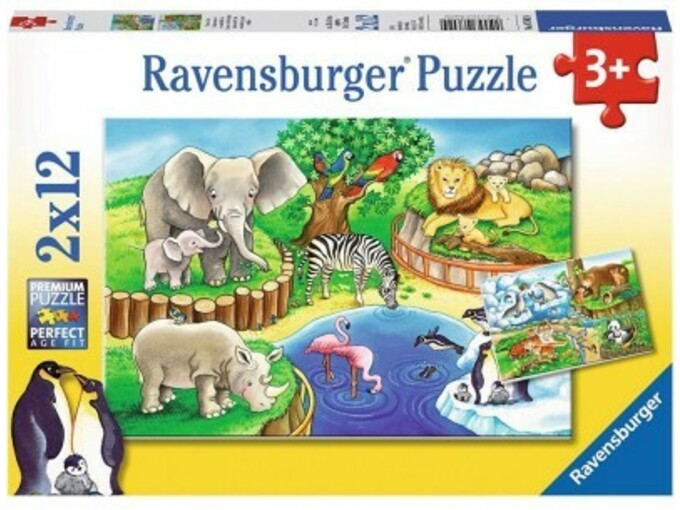RAVENSBURGER 2x12 delna sestavljanka Živali v Živalskem vrtu 076024