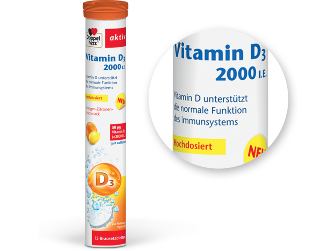 Doppelherz Aktiv Vitamin D3 2000 I.E., šumeče tablete