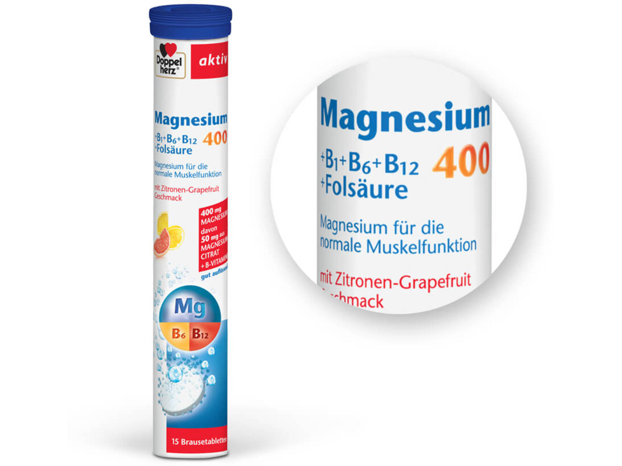 Doppelherz Aktiv Magnezij 400 + B1+B6+B12 + Folna kislina, šumeče tablete