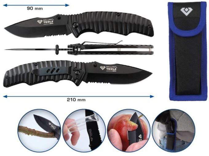 BRILLIANT TOOLS zložljiv nož z aretirnim mehanizmom in torbo BT102905