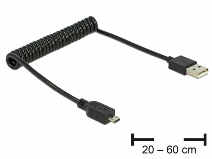 DELOCK Kabel USB A-B mikro spirala do 0,6m Delock 83162