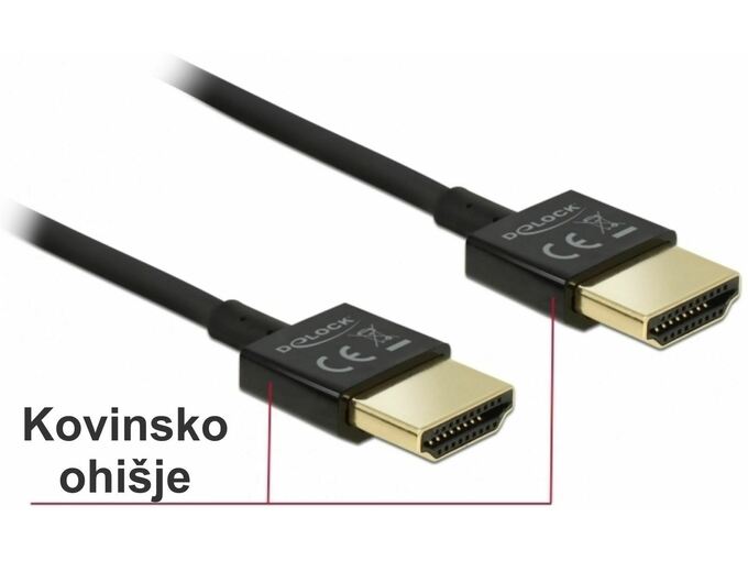 DELOCK HDMI kabel z mrežno povezavo 1,5m Delock črn High Speed 3D 4K slim 84772