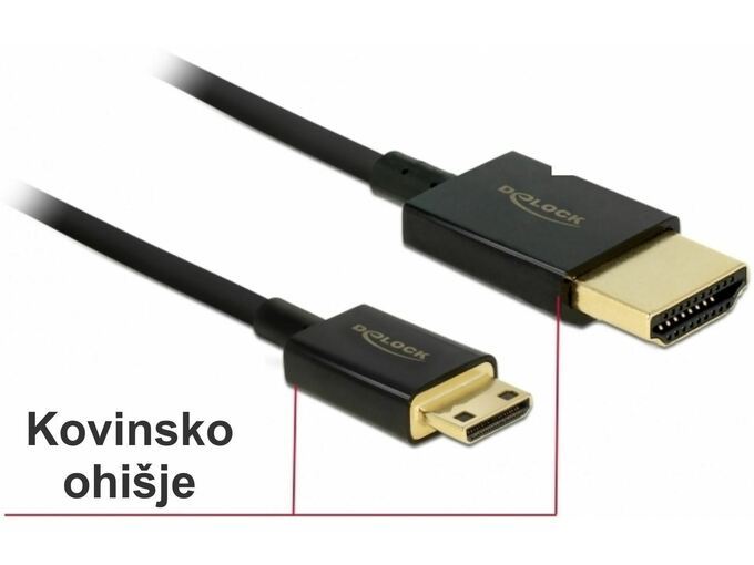 DELOCK HDMI-HDMI Mini kabel z mrežno pove. 3m Delock črn 3D 4K slim aktivni 84779