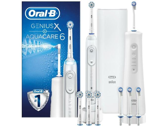 ORAL B brezžična zobna prha in električna zobna ščetka Aquacare 6  Pro-Expert + Genius X 20000