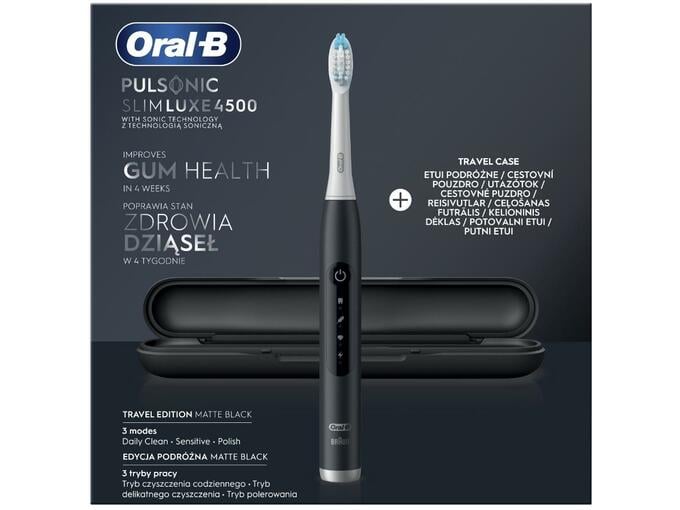ORAL B električna zobna ščetka Pulsonic Slim Luxe 4500 Matte Black Travel Edition 4210201305972