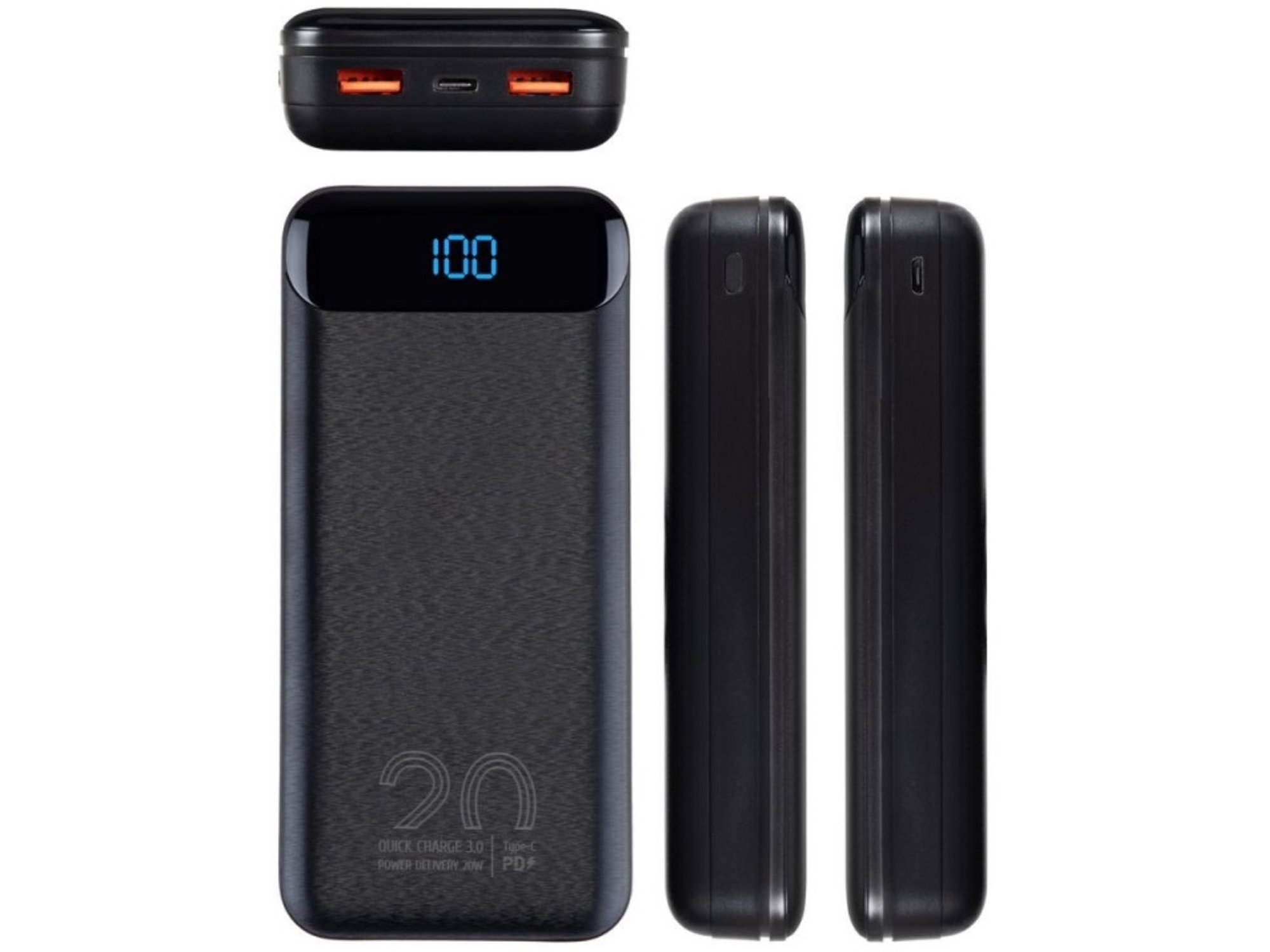 RIVACASE Zunanja baterija powerbank 20.000 mah va2580 quick charge / pd 20w z lcd-jem črn