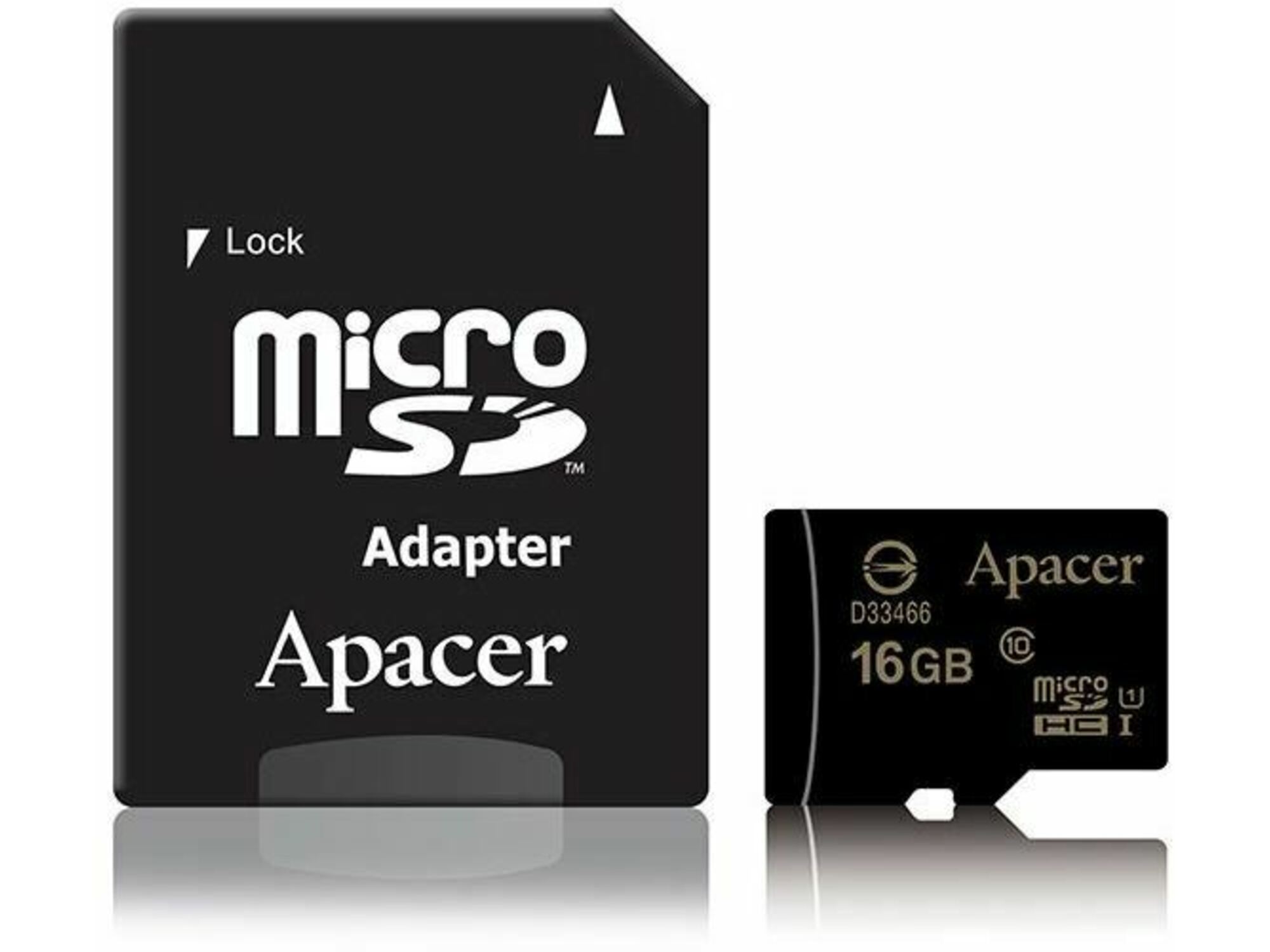 APACER Pomnilniška kartica microSD HC 16GB APACER UHS-I Class 10 + SD adapter AP16GMCSH10U1-R