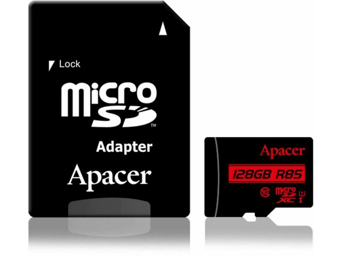 APACER Pomnilniška kartica microSD XC 128GB APACER UHS-I U1 R85 Class 10 + adapter AP128GMCSX10U5-R