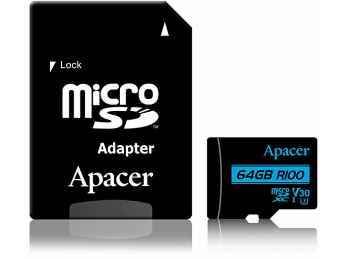 APACER Pomnilniška kartica microSD XC 64GB APACER UHS-I U3 V30 R100 Class 10 AP64GMCSX10U7-R