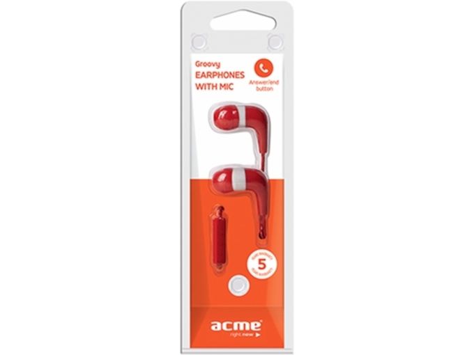 ACME ušesne slušalke z vgrajenim mikrofonom Groovy HE15R rdeče