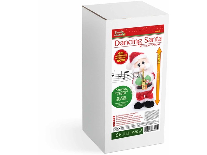 Family Christmas plešoči božiček s saksofonom - 35 cm - na baterije