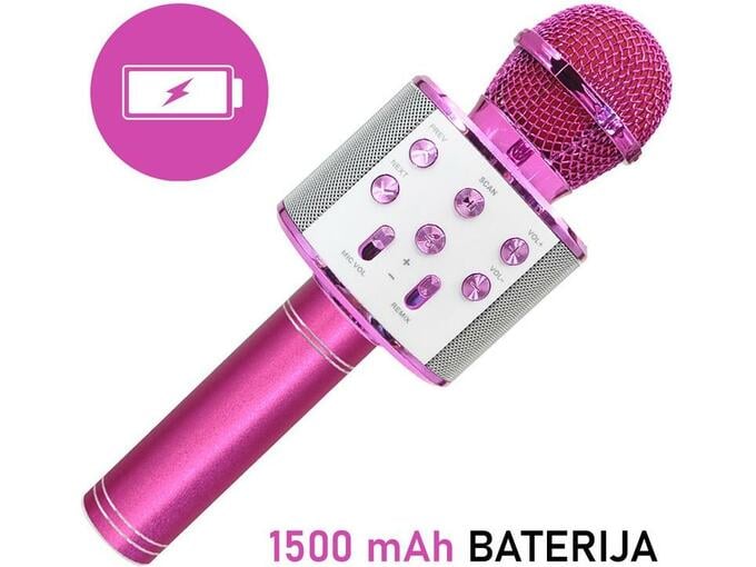 FOREVER Mikrofon & Zvočnik 3W, Bluetooth, USB, microSD, AUX-in, ECHO način, modulacija glasu, roza barve