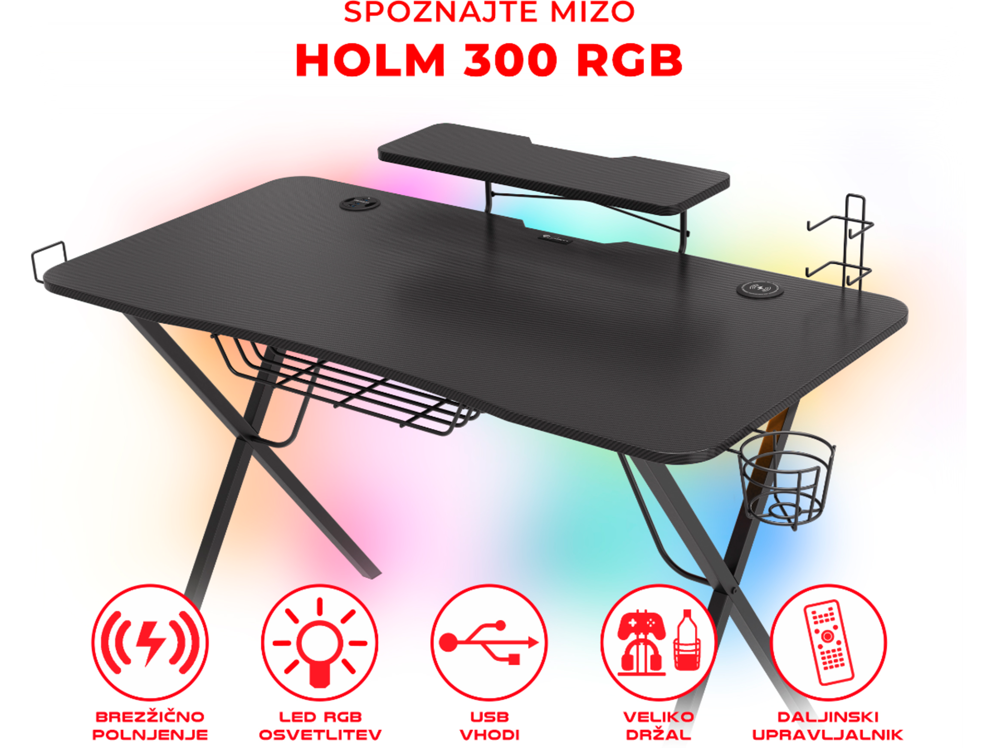 GENESIS profesionalna gaming miza HOLM 300 RGB