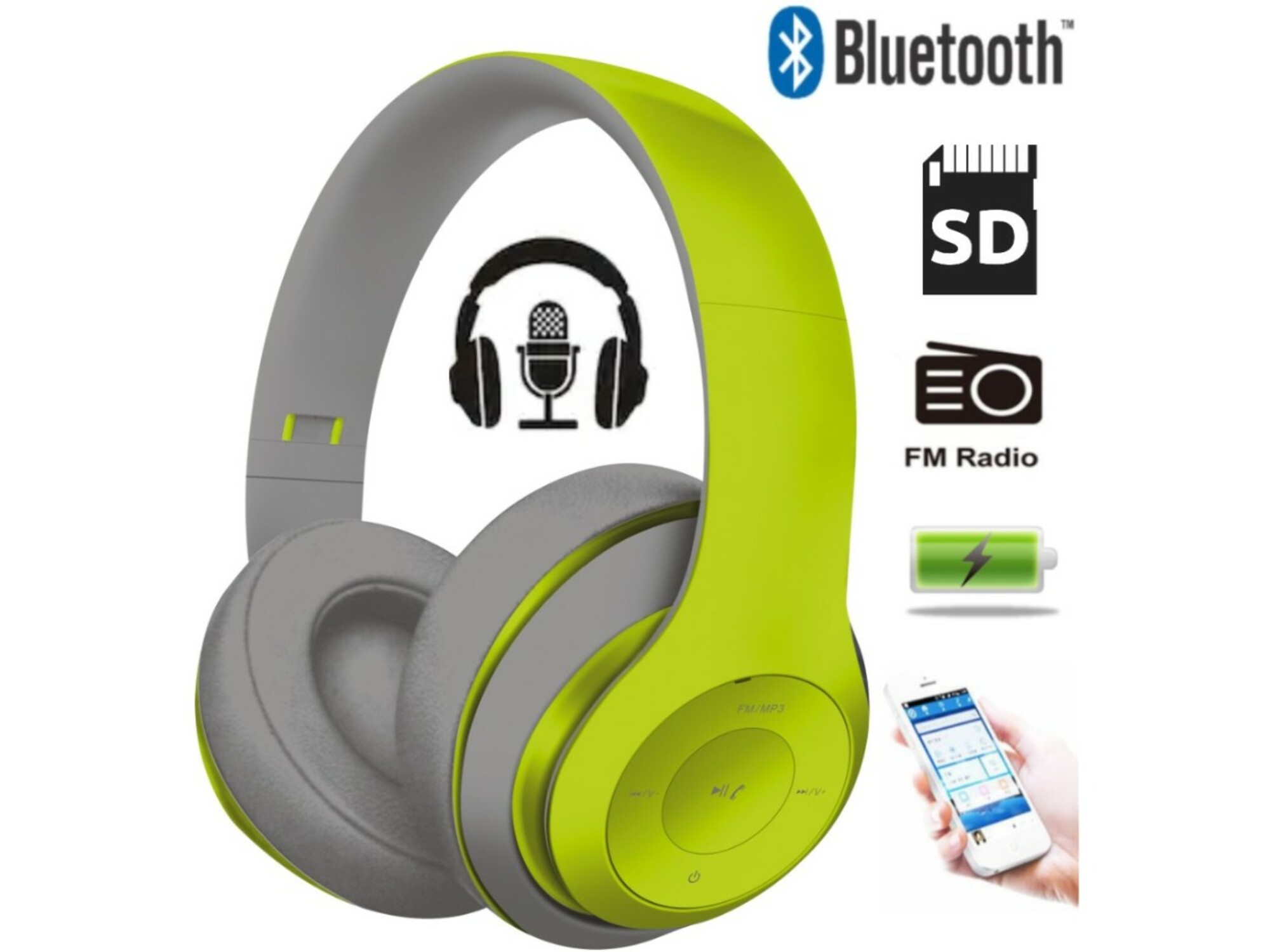 PLATINET naglavne Bluetooth slušalke + mikrofon Freestyle FH0916GG zeleno-sive