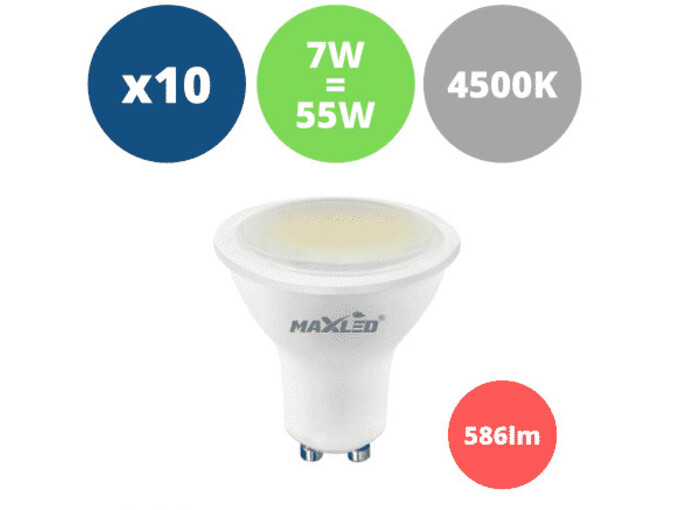 MAX-LED 10x led žarnica - sijalka gu10 7w (55w) 586 lm nevtralno bela 4500k
