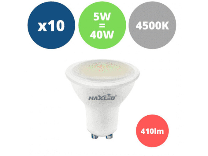 MAX-LED 10x led žarnica - sijalka gu10 5w (40w) 410 lm nevtralno bela 4500k