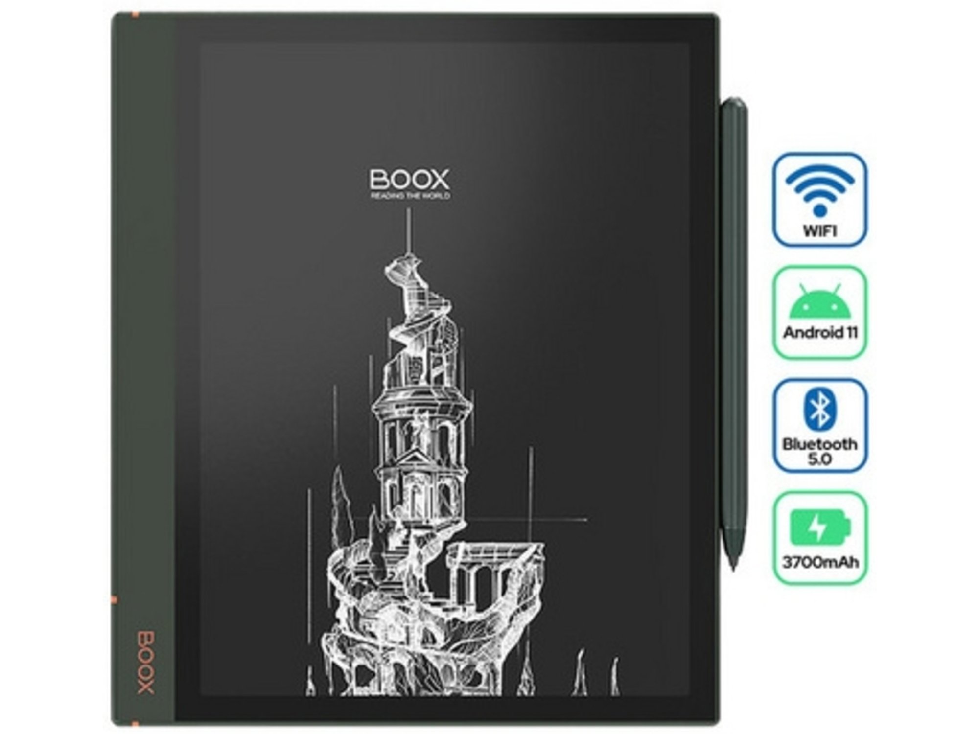BOOX E-bralnik 10.3i Note AIR2 Plus, 4GB/64GB, Wi-Fi, Bluetooth 5.0, USB Type-C, črno-zelen