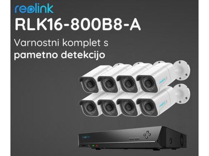 Reolink varnostni komplet RLK16-800B8-A, NVR snemalna enota 4TB, 8x IP kamera B800, zaznavanje giban