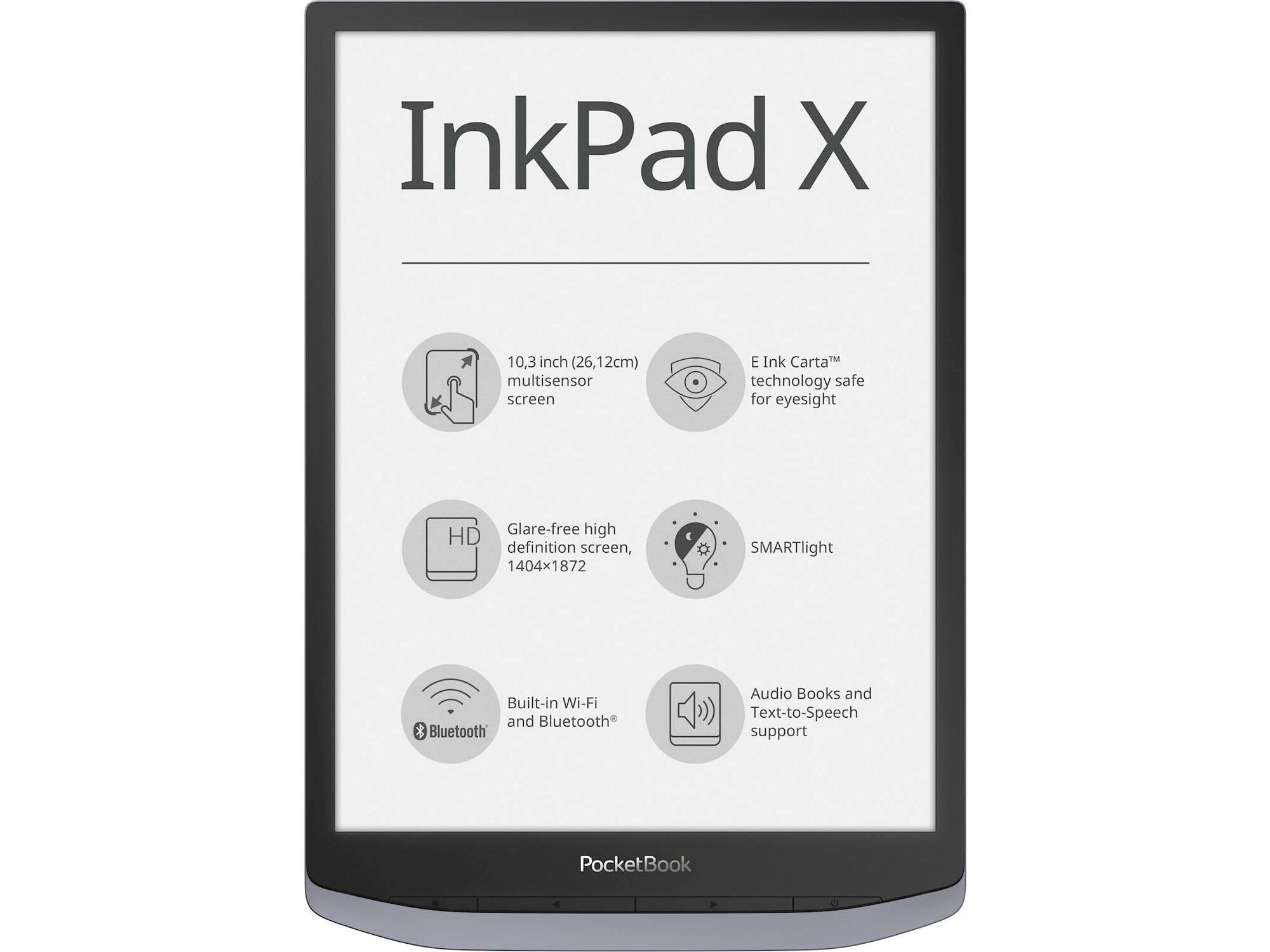 POCKETBOOK Elektronski bralnik PocketBook InkPad X, metalik siv PB1040-J-WW