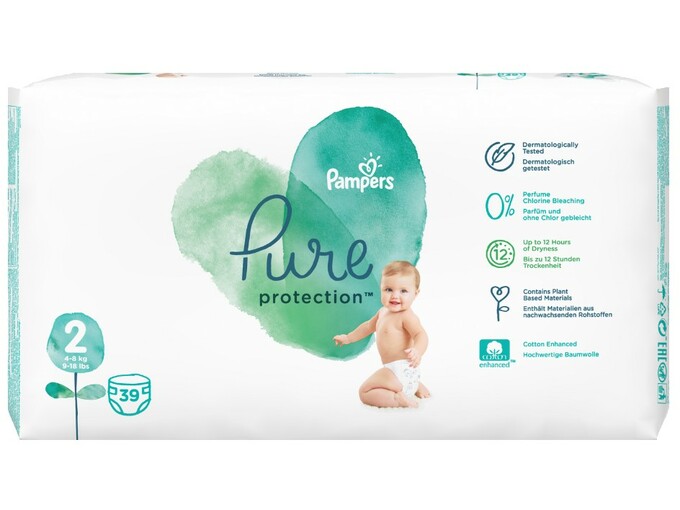 PAMPERS plenice Pure Protection, velikost 2 (4-8 kg), 39 kosov