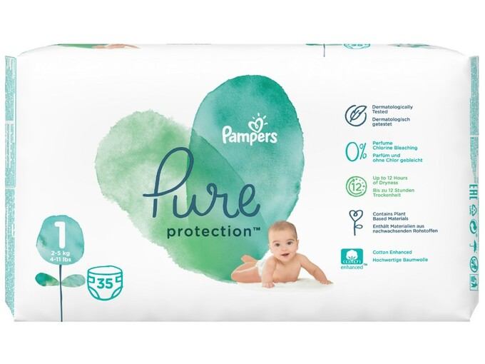 PAMPERS plenice Pure Protection, velikost 1, 2-5 kg, 35 kos