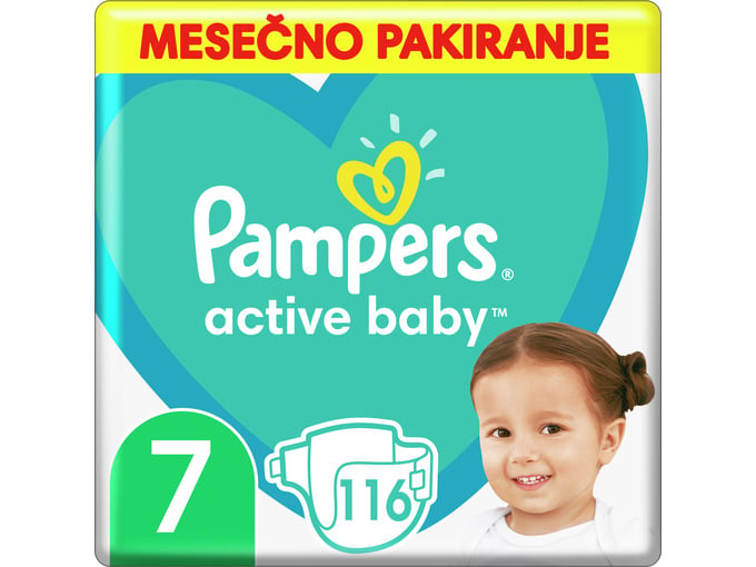 PAMPERS pleničke Active Baby, velikost 7 (15+ kg), 116 kosov