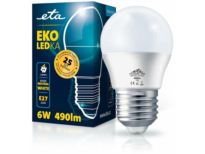 ETA LED žarnica G45, E27 navoj 6 W (nevtralno bela, 4000K, 490 lm)