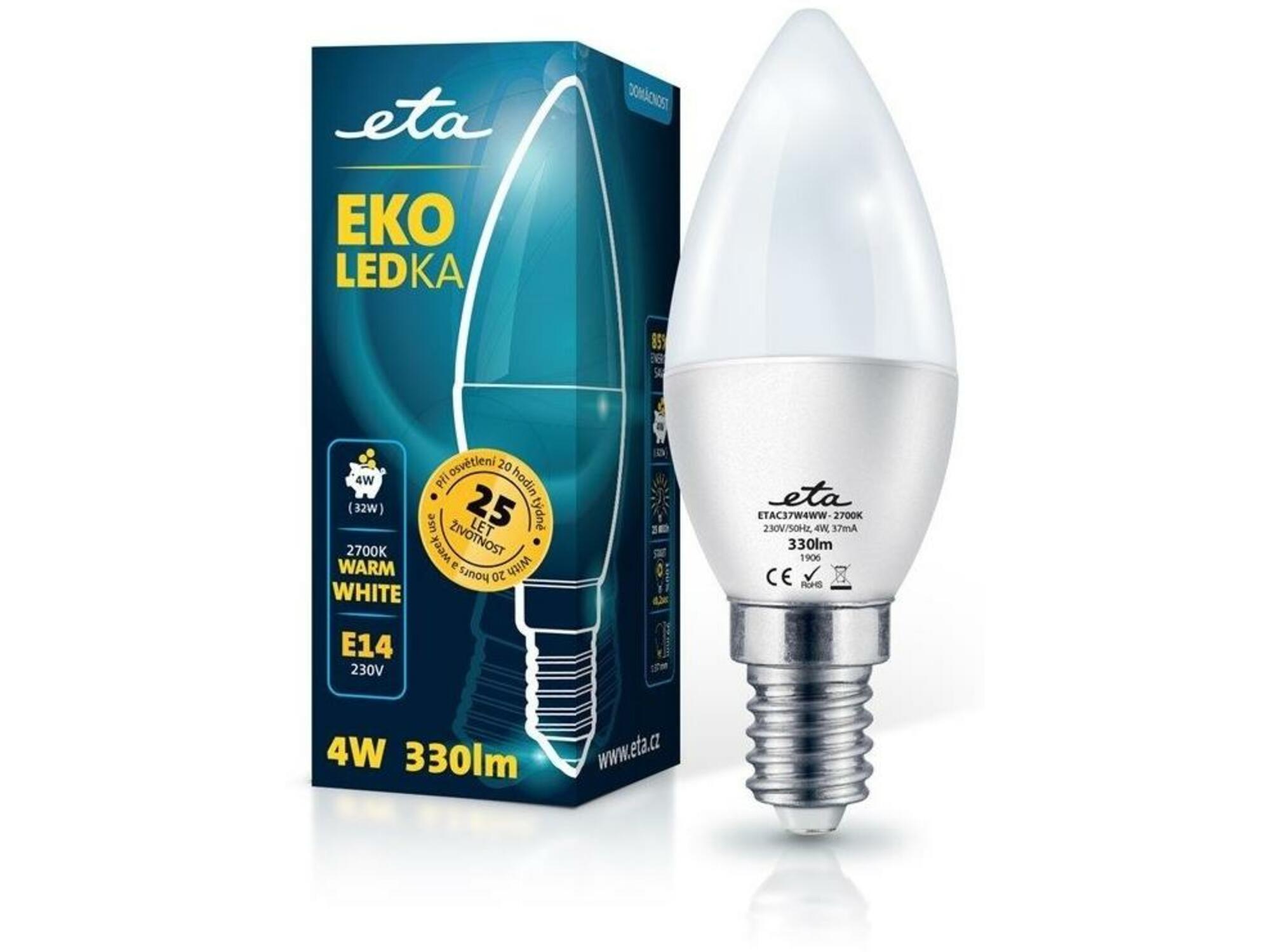 ETA LED žarnica  E14 4 W (toplo bela, 2700K, 330 lm)