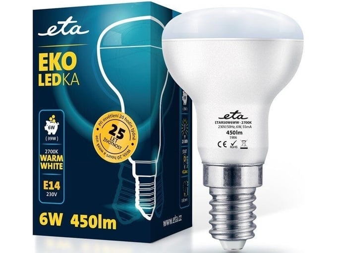 ETA LED žarnica R50, E14 navoj 6 W, toplo bela