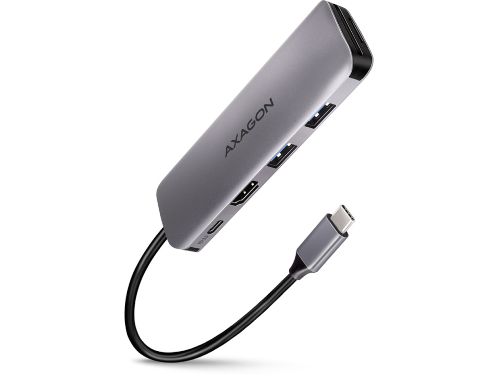 AXAGON USB razdelilec Hub 5v1, 2 x USB 3.2 + HDMI, 20 cm, USB-C PD 100 W