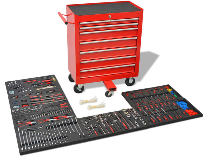 VIDAXL Delavniški voziček za orodje s 1125 kosi orodja jeklo rdeč