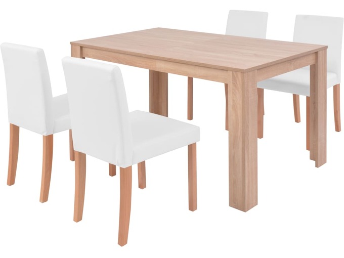 VIDAXL Jedilna miza in stoli 5 delni komplet umetno usnje hrast krem