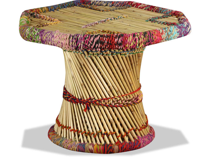 VIDAXL Klubska mizica iz bambusa s Chindi detajli večbarvna