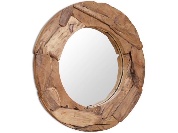 VIDAXL Okrasno ogledalo tikovina 80 cm okrogle oblike
