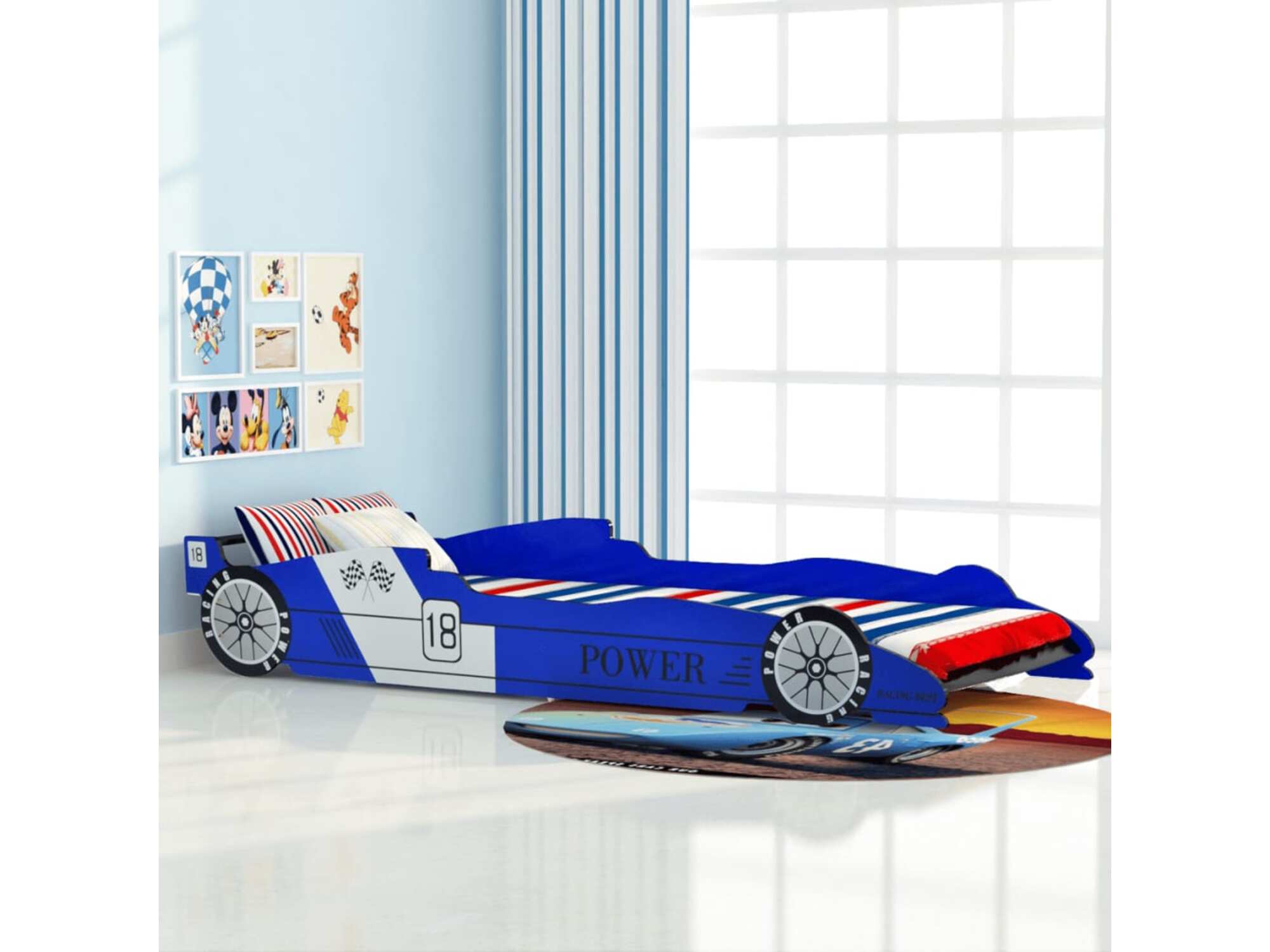 VIDAXL Otroška postelja dirkalni avtomobil 90x200 cm modre barve